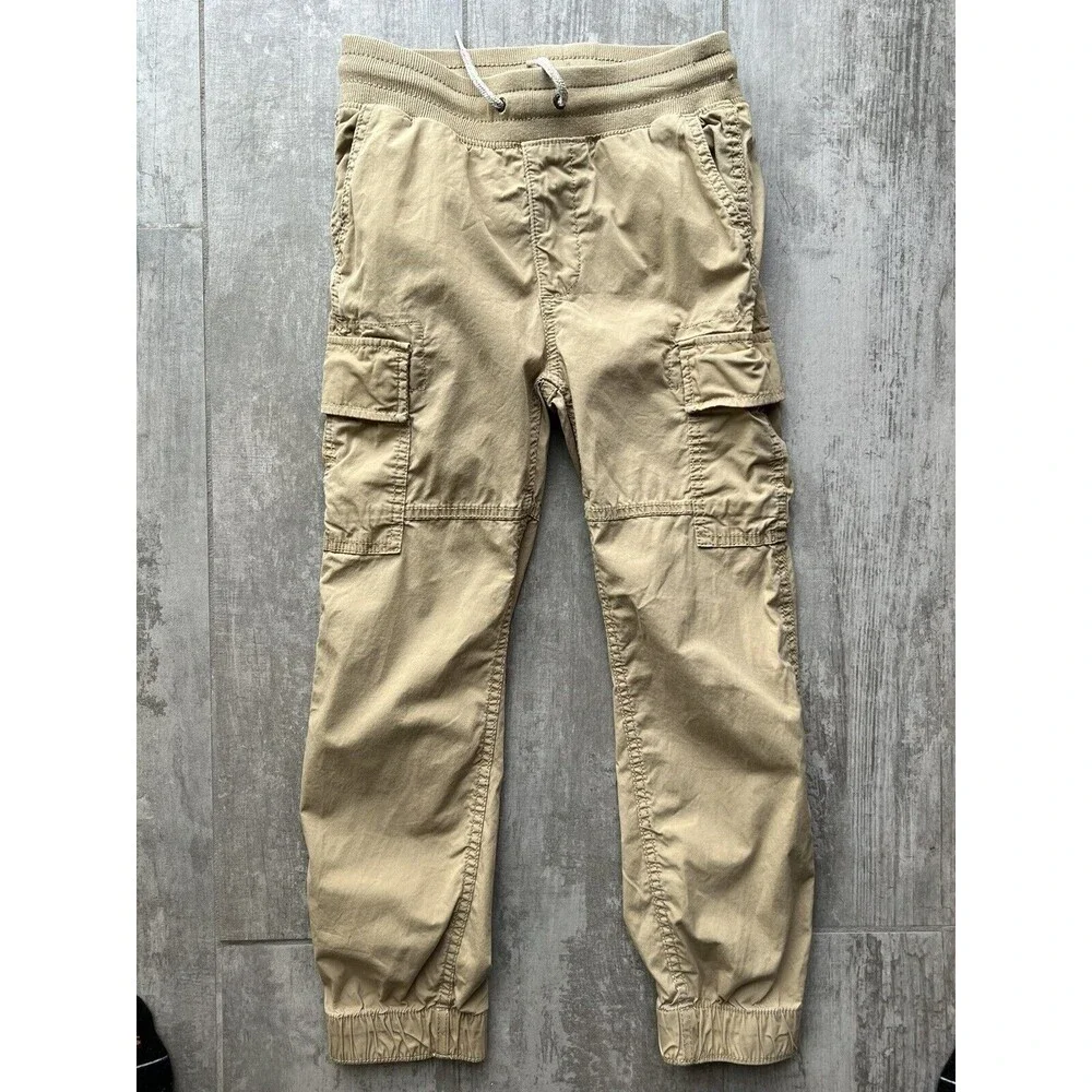 GAP Kids Cargo Jogger Pants Boys Youth Beige Tan Khaki Drawstring M 8-9 Regular